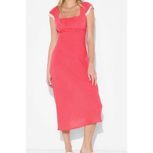 NWT Wild Fable Red Polka Dot Lace Trim Midi Dress Square Neck Small Size